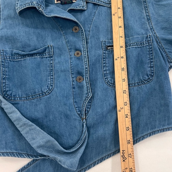 Harley-Davidson Biker Blues Womens Chambray Cropped Tie Front Shirt Y2K S - Picture 9 of 12